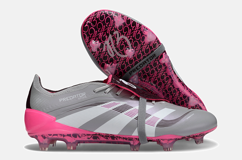 Chuteira Adidas Predator Elite Fold-Over Tongue FG - Cinza, Rosa e Branca