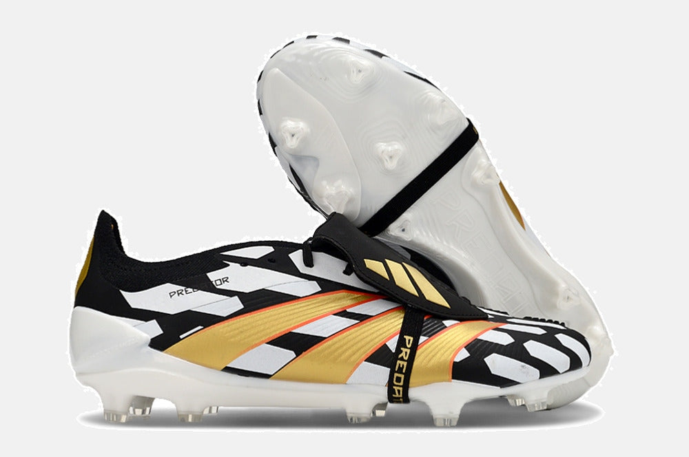 Chuteira Adidas Predator Elite Tongue FG - Branca, Preta e Dourada