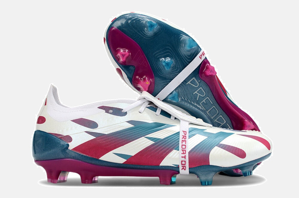 Chuteira Adidas Predator Elite Tongue FG - Branca, Rosa e Azul