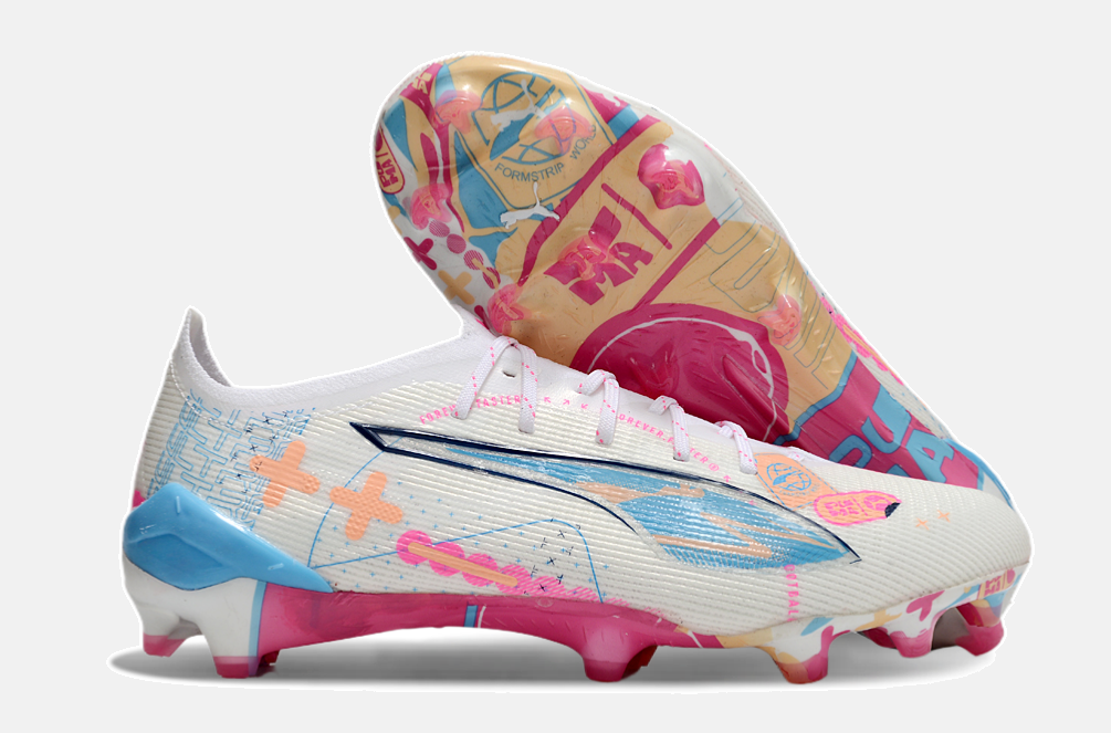 Puma Ultra 5 Ultimate FG - Branca, Azul e Rosa