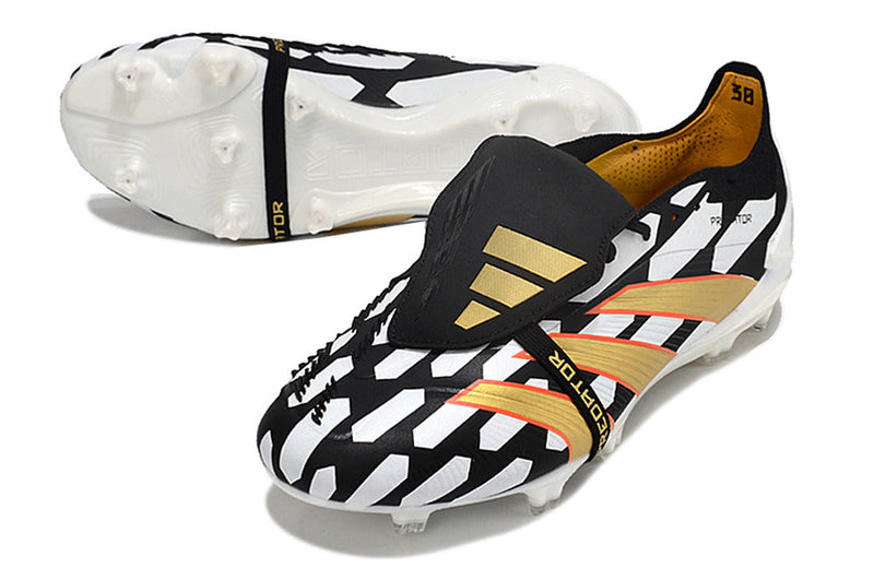 Chuteira Adidas Predator Elite Tongue FG - Branca, Preta e Dourada