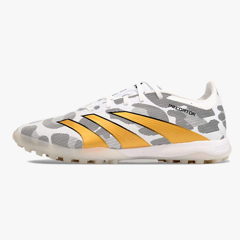 Chuteira Society Adidas Predator Elite 24 TF  - Cinza, Branca e Dourada - vista frontal