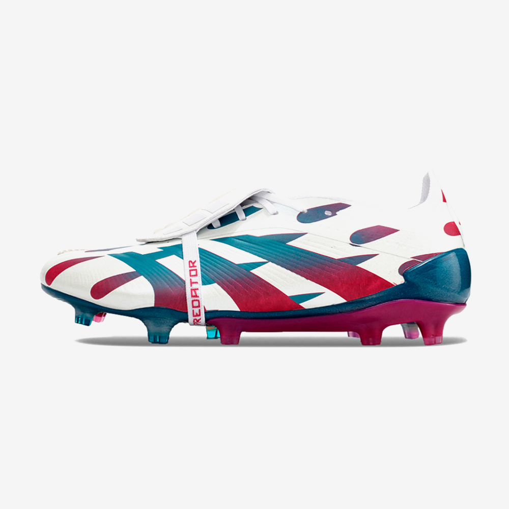 Chuteira Adidas Predator Elite Tongue FG - Branca, Rosa e Azul