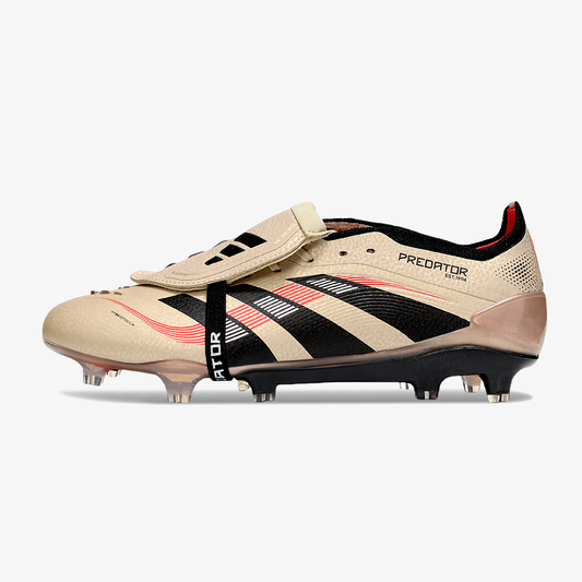 Chuteira Adidas Predator Elite Fold-Over Tongue FG - Dourada, Preta e Vermelha