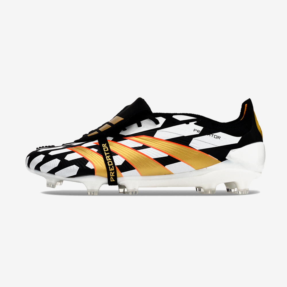 Chuteira Adidas Predator Elite Tongue FG - Branca, Preta e Dourada