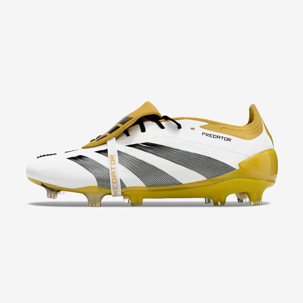 Chuteira Adidas Predator Elite Tongue FG - Branca, Dourada e Preta