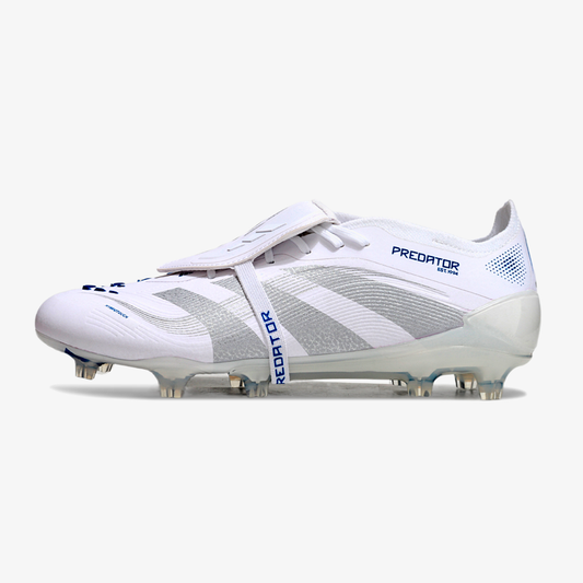 Chuteira Adidas Predator Elite Fold-Over Tongue FG - Branca, Azul e Prata
