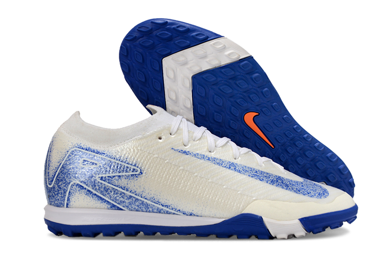 Chuteira Society Nike Air Zoom Mercurial Vapor 16 Elite TF - Branca e Azul