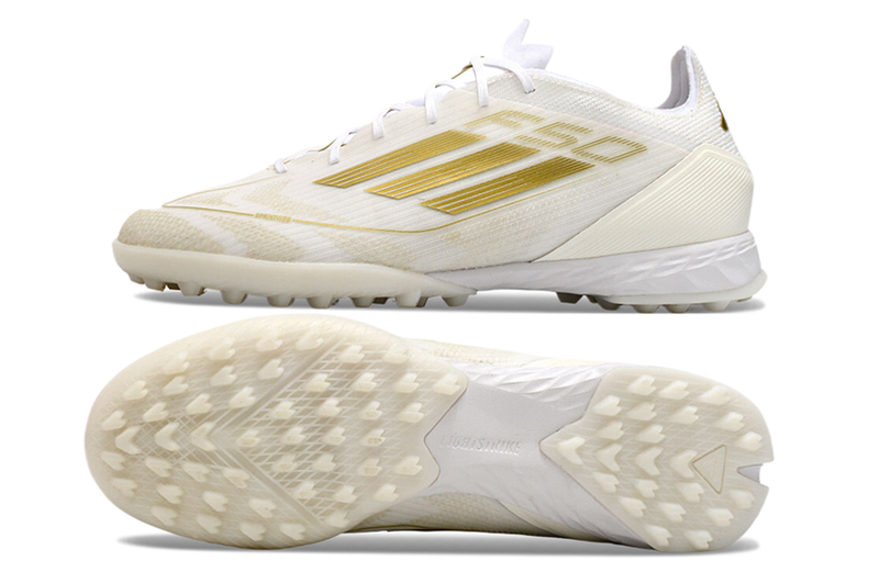 Chuteira Society Adidas F50.1 TF - Branca e Dourada