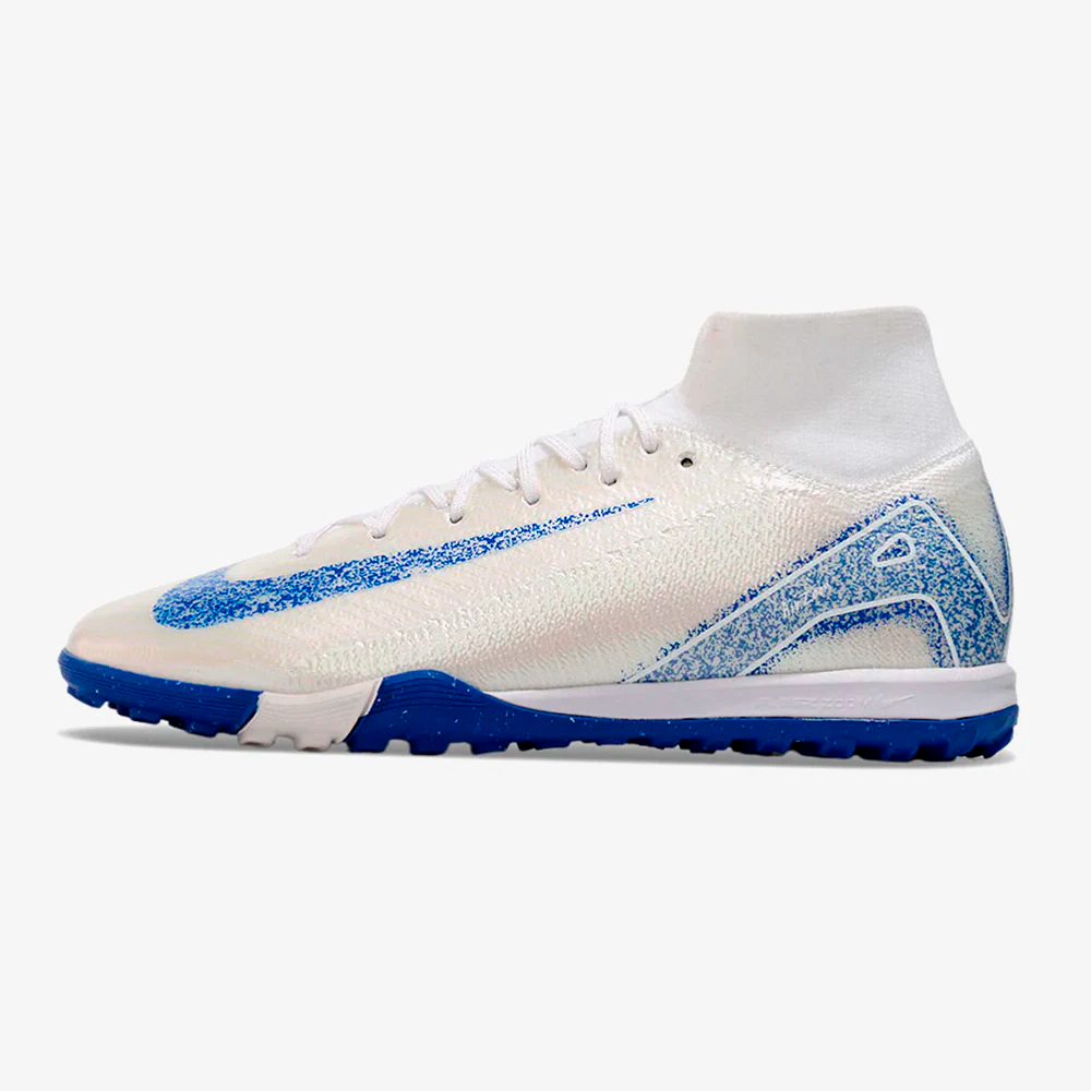 Chuteira Society Nike Air Zoom Mercurial Superfly 10 Elite TF - Branca e Azul