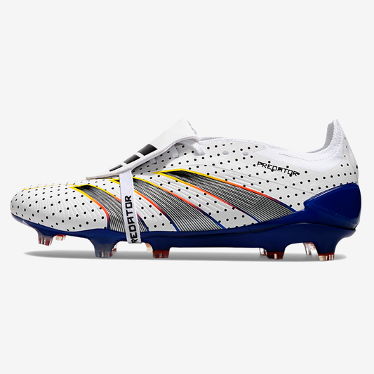 Chuteira Adidas Predator Elite Tongue FG - Branca, Azul e Cinza