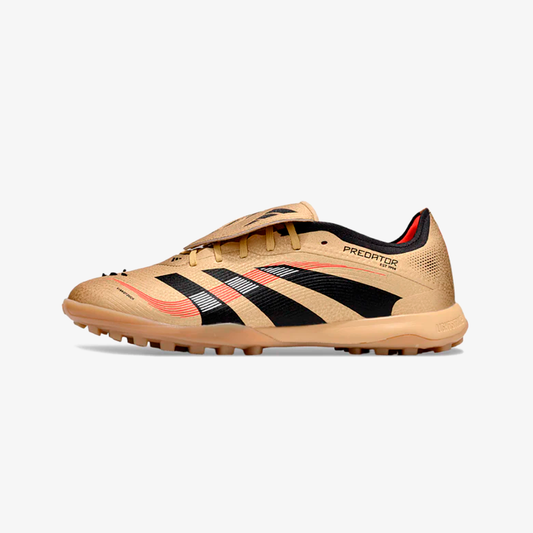Chuteira Society Adidas Predator Elite Fold-Over Tongue TF - Dourada, Preta e Vermelha