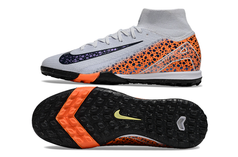 Chuteira Society Nike Air Zoom Mercurial Superfly 10 Elite TF - Cinza e Laranja