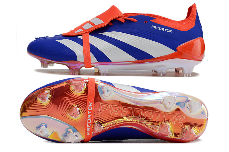 Chuteira Adidas Predator Elite Tongue FG - Azul, Branca e Laranja