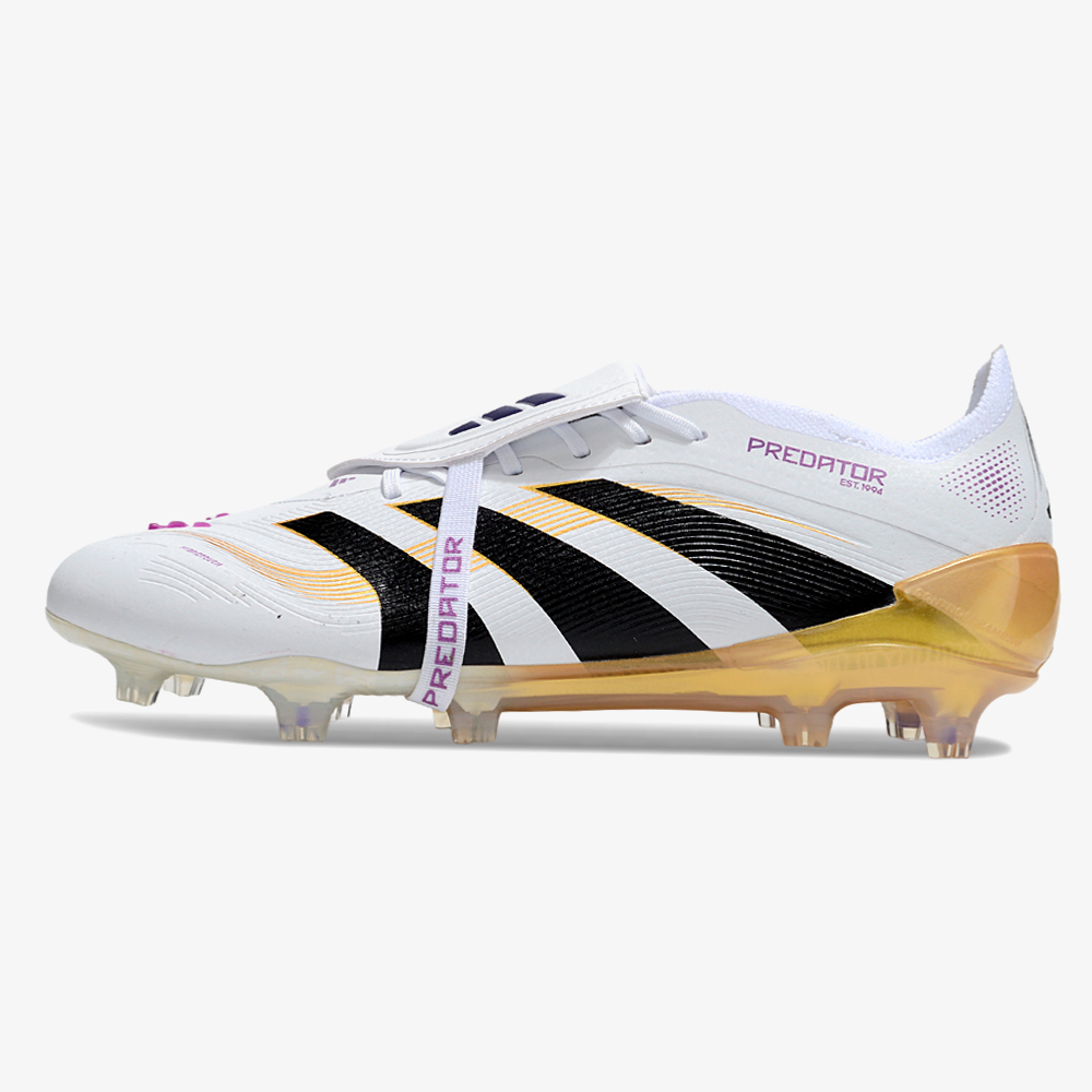 Chuteira Adidas Predator Elite Fold-Over Tongue FG - Branca, Dourada e Preta