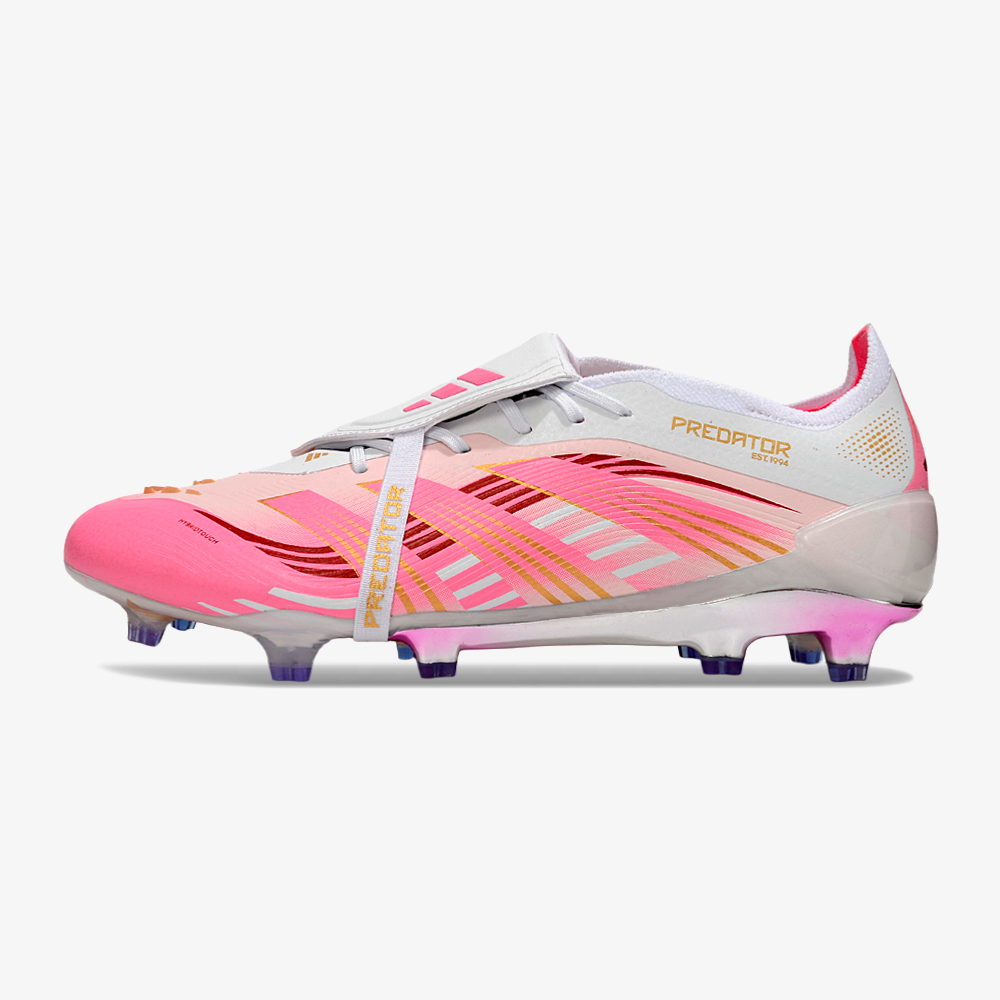 Chuteira Adidas Predator Elite Fold-Over Tongue FG - Branca, Rosa e Roxa