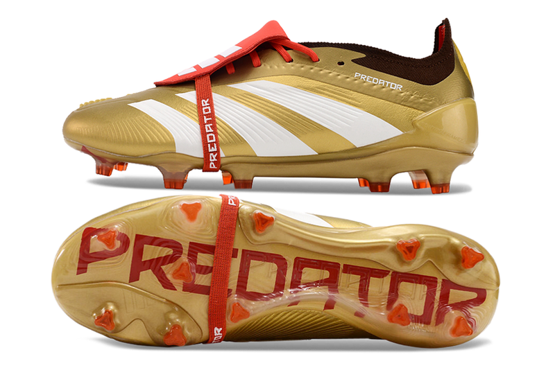 Chuteira Adidas Predator Elite Tongue FG - Dourada e Branca