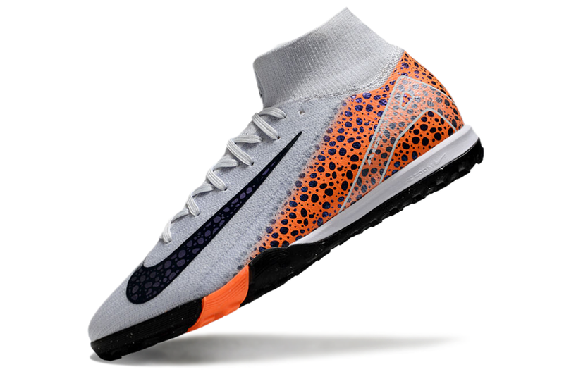 Chuteira Society Nike Air Zoom Mercurial Superfly 10 Elite TF - Cinza e Laranja