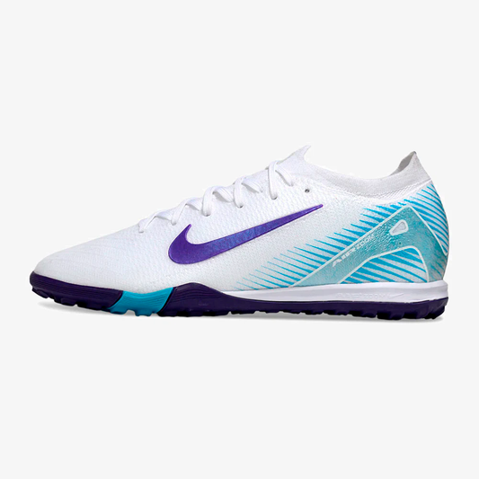 Chuteira Society Nike Air Zoom Mercurial Vapor 16 Elite TF - Branca, Azul e Roxa
