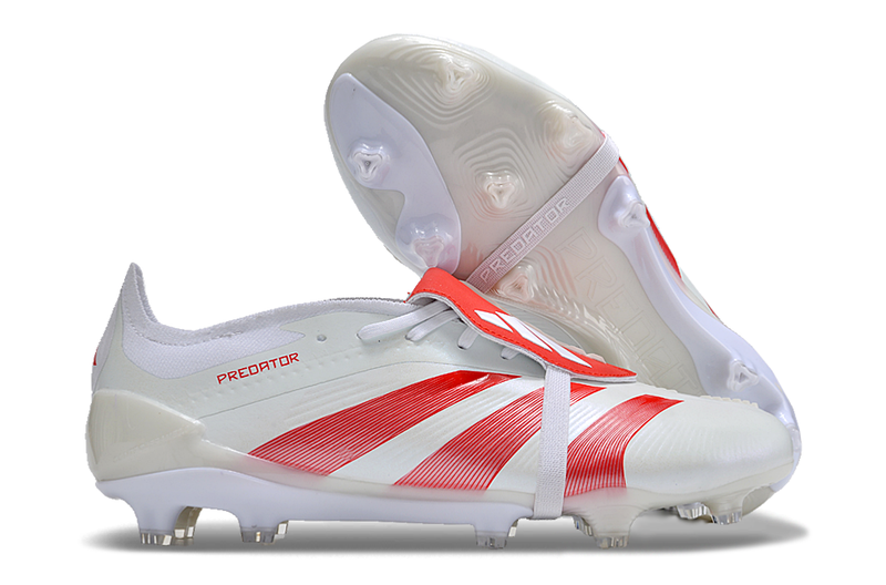 Chuteira Adidas Predator Elite Tongue FG - Branca e Vermelha