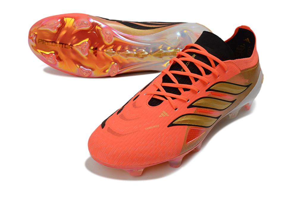 Chuteira Adidas Predator Elite 26 FG Copa do Mundo - Road to Glory Pack - Bege e Dourada