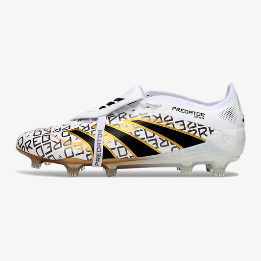 Chuteira Adidas Predator Elite Fold-Over Tongue FG - Branca, Dourada e Vermelha