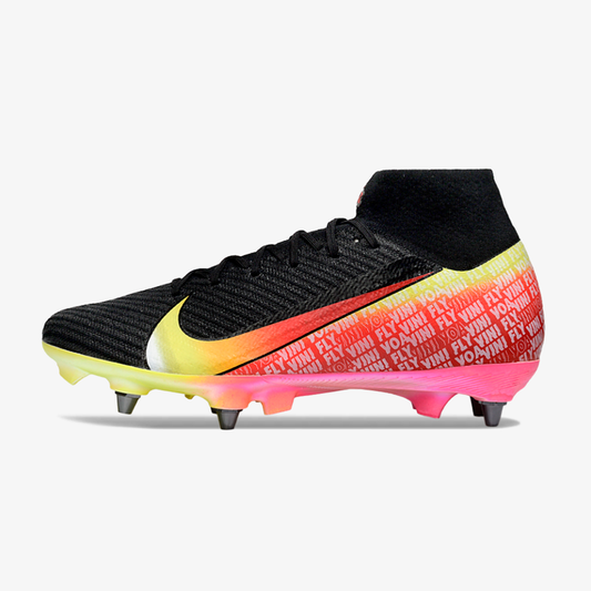 Chuteira Nike Air Zoom Mercurial SuperFly 10 Vini JR Elite SG - Preta, Amarela e Vermelha