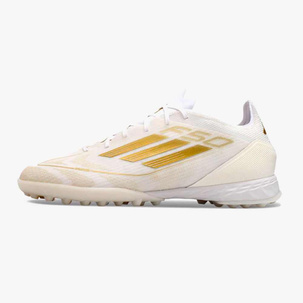 Chuteira Society Adidas F50.1 TF - Branca e Dourada - vista frontal
