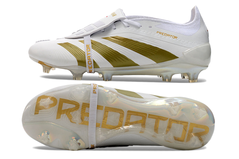 Chuteira Adidas Predator Elite Tongue FG - Branca e Dourada