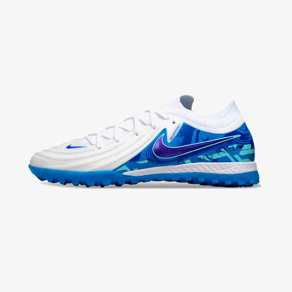 Chuteira Society Nike Phantom GX II TF - Branca e Azul - vista frontal