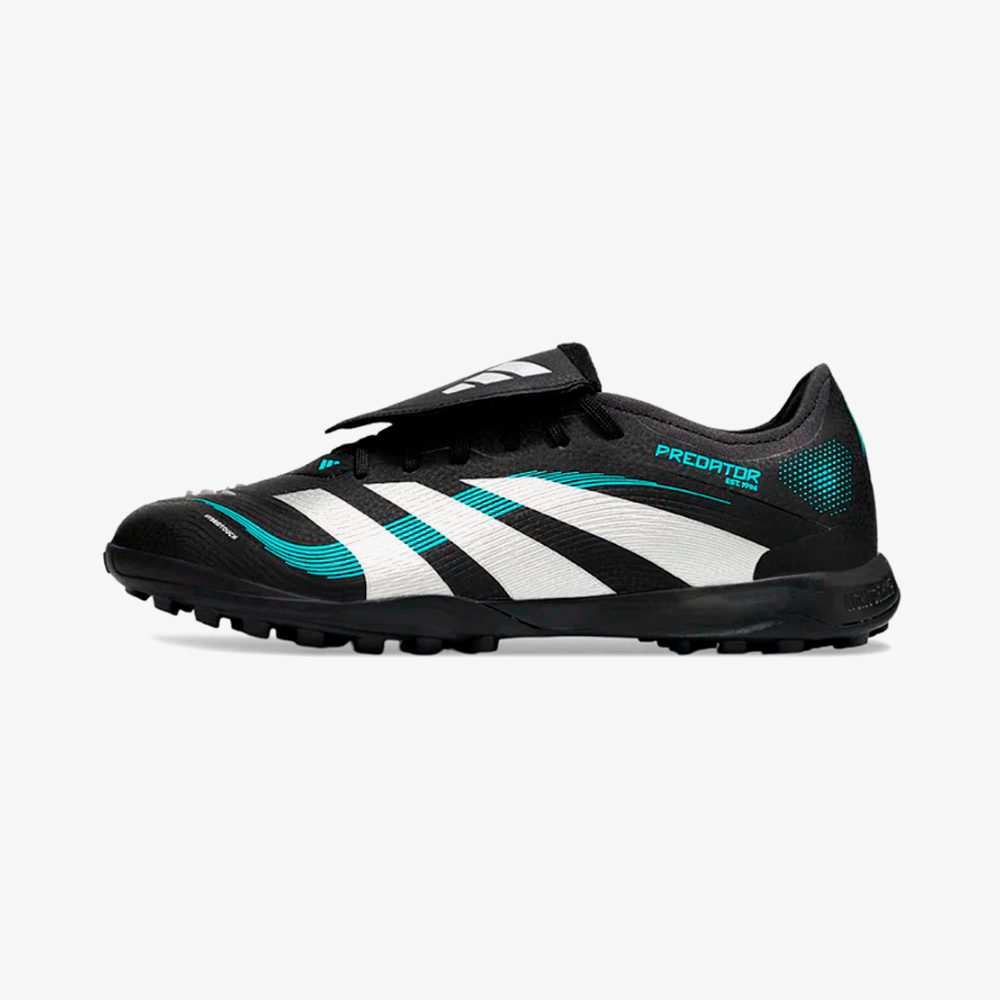 Chuteira Society Adidas Predator Elite Fold-Over Tongue TF - Preta, Prata e Azul