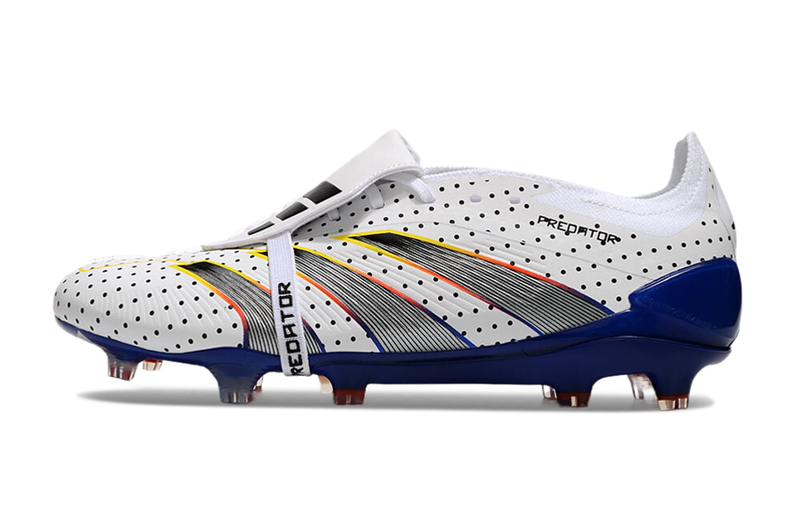 Chuteira Adidas Predator Elite Tongue FG - Branca, Azul e Cinza