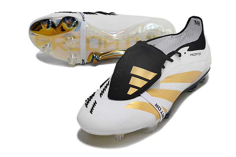 Chuteira Adidas Predator Elite Tongue FG - Branca e Dourada