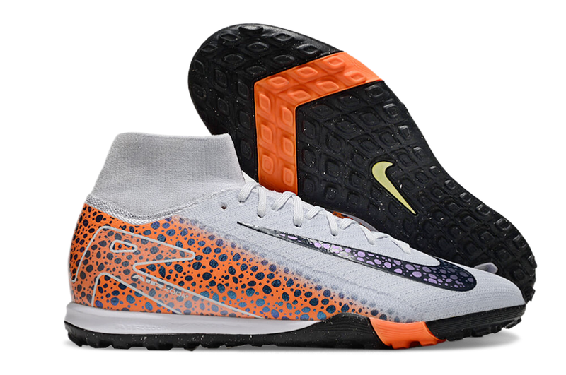 Chuteira Society Nike Air Zoom Mercurial Superfly 10 Elite TF - Cinza e Laranja