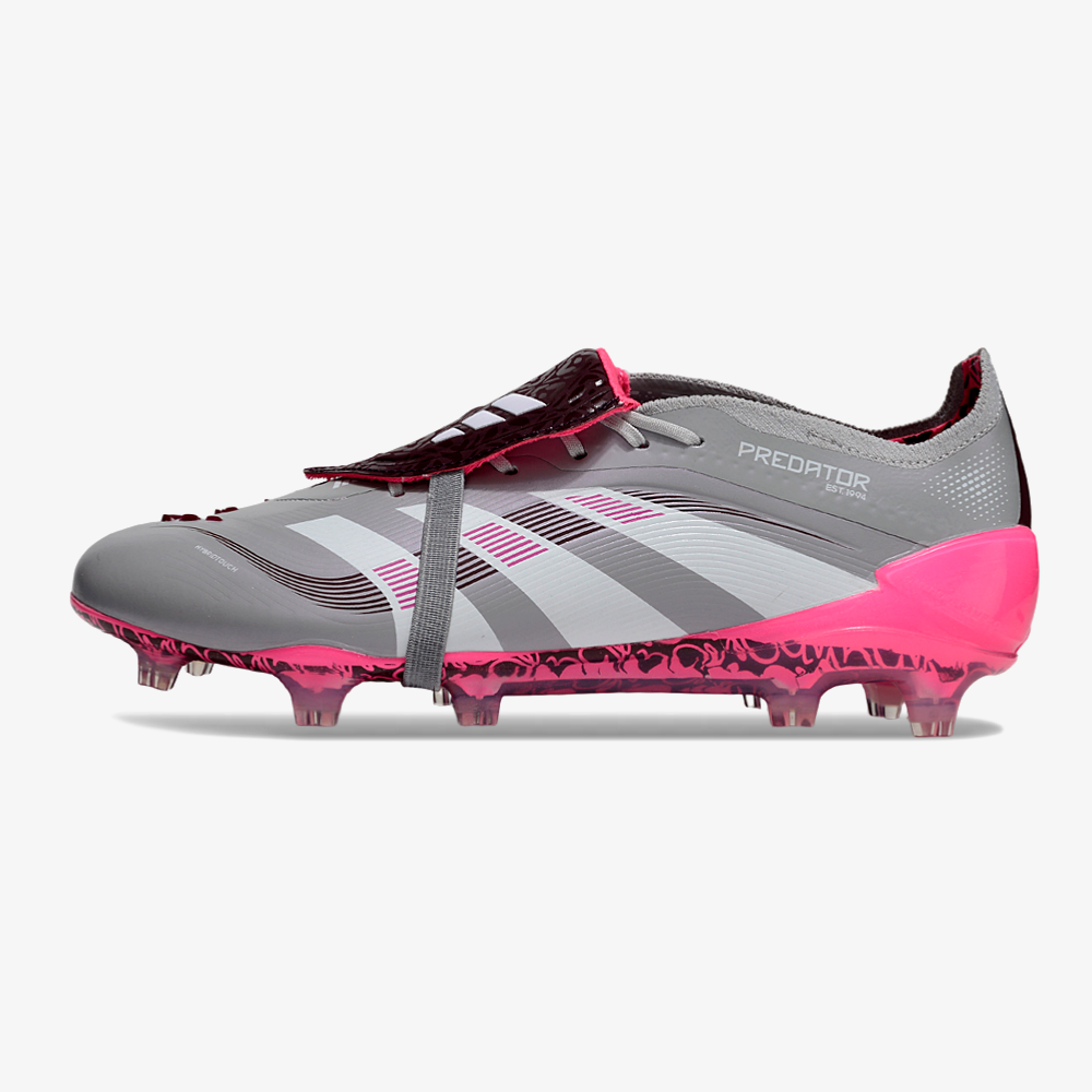 Chuteira Adidas Predator Elite Fold-Over Tongue FG - Cinza, Rosa e Branca