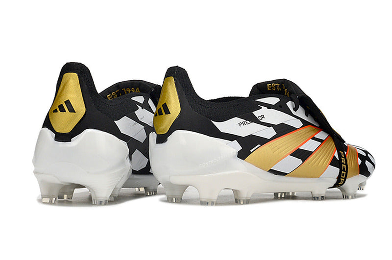 Chuteira Adidas Predator Elite Tongue FG - Branca, Preta e Dourada