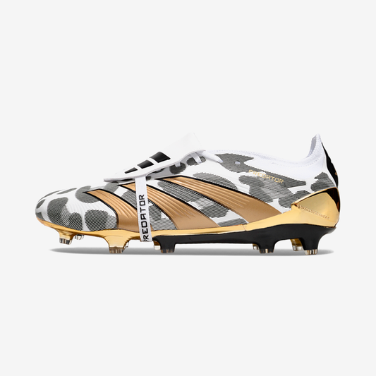 Chuteira Adidas Predator Elite Tongue FG - Dourada, Branca e Cinza