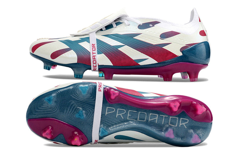 Chuteira Adidas Predator Elite Tongue FG - Branca, Rosa e Azul