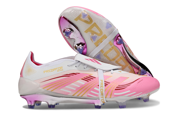 Chuteira Adidas Predator Elite Fold-Over Tongue FG - Branca, Rosa e Roxa
