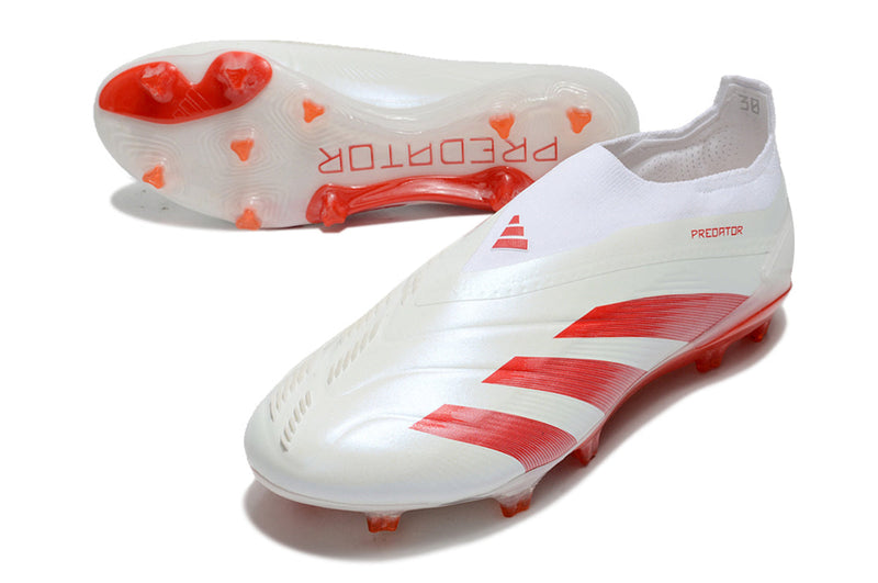 Chuteira Adidas Predator Elite Laceless FG - Branca e Vermelha