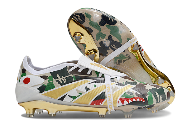 Chuteira Adidas Predator Elite Fold-Over Tongue FG - Branca, Dourada e Verde
