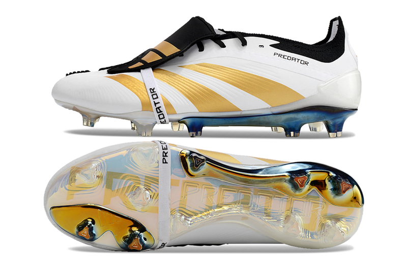 Chuteira Adidas Predator Elite Tongue FG - Branca e Dourada