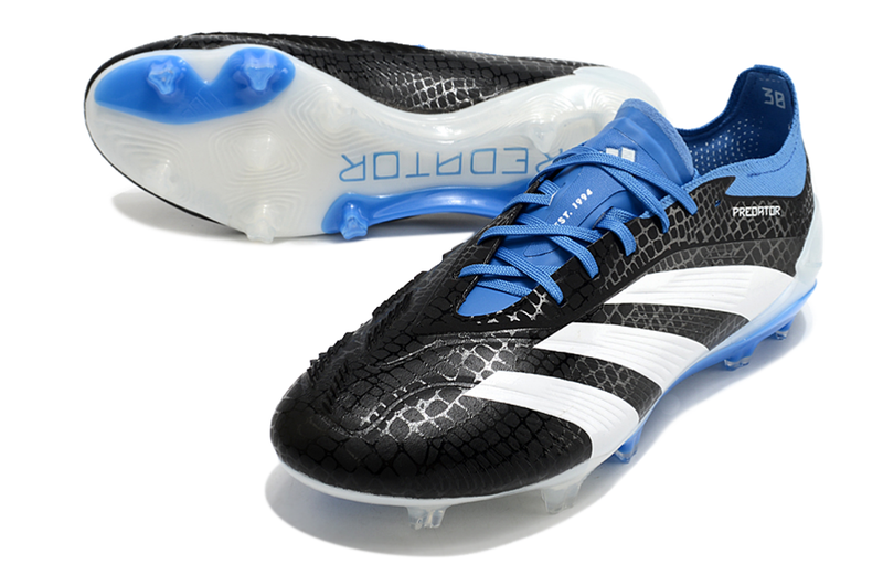 Chuteira Adidas Predator Elite FG - Branca, Preta e Azul