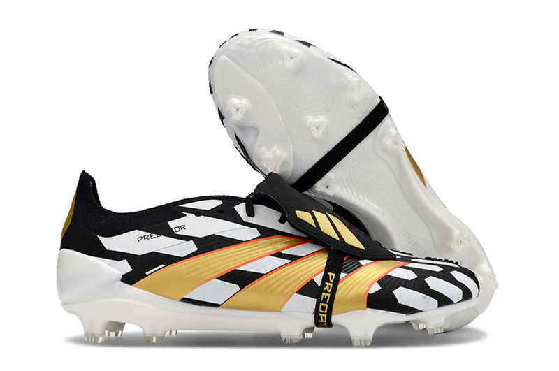 Chuteira Adidas Predator Elite Tongue FG - Branca, Preta e Dourada