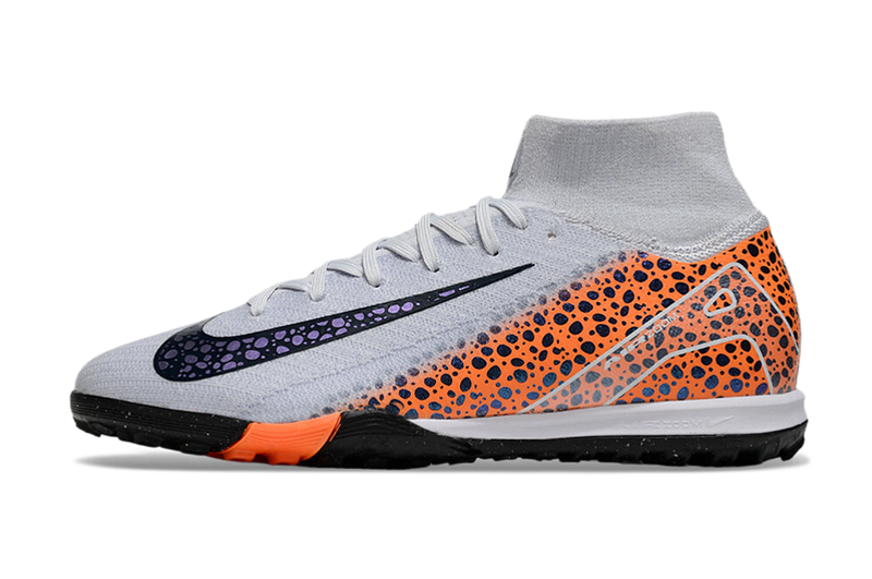 Chuteira Society Nike Air Zoom Mercurial Superfly 10 Elite TF - Cinza e Laranja