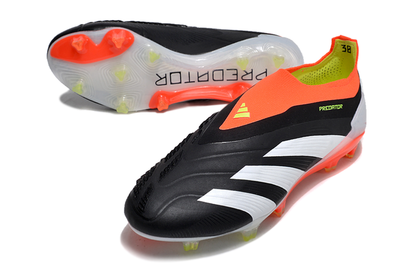 Chuteira Adidas Predator Elite Laceless FG - Preta, Branca e Laranja