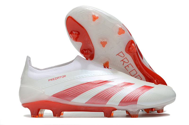 Chuteira Adidas Predator Elite Laceless FG - Branca e Vermelha