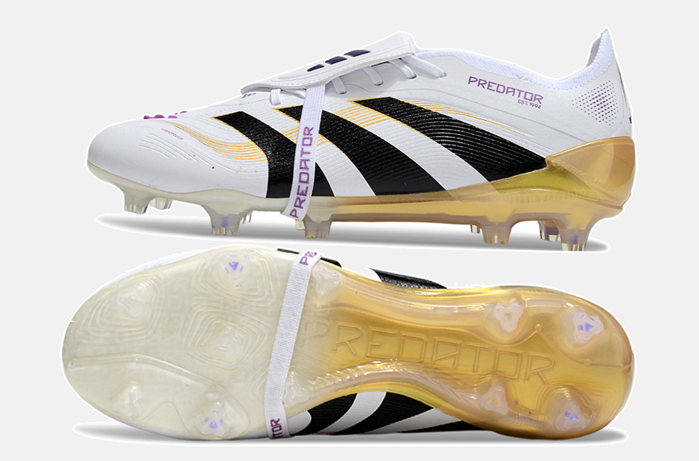 Chuteira Adidas Predator Elite Fold-Over Tongue FG - Branca, Dourada e Preta