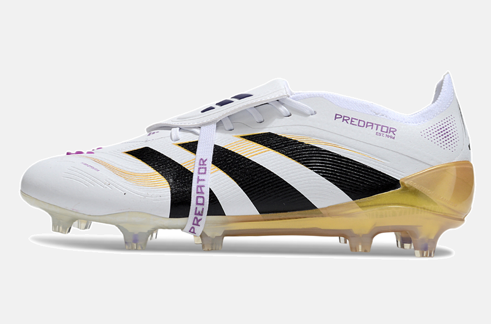 Chuteira Adidas Predator Elite Fold-Over Tongue FG - Branca, Dourada e Preta