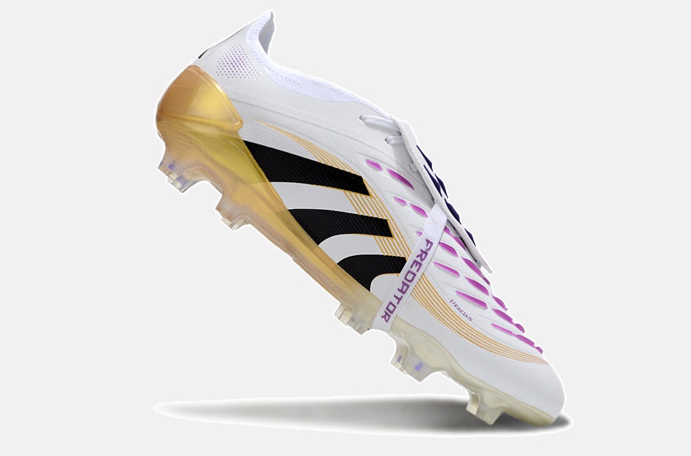 Chuteira Adidas Predator Elite Fold-Over Tongue FG - Branca, Dourada e Preta